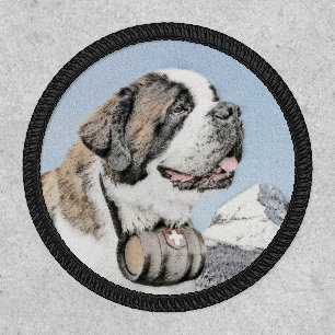 Saint Bernard Painting - Cute Original Dog Art Patch