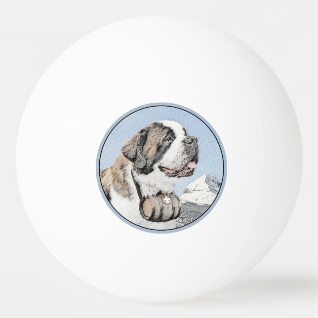 Saint Bernard Painting - Cute Original Dog Art Ping Pong Ball (Front)