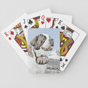 Saint Bernard Painting - Cute Original Dog Art Playing Cards