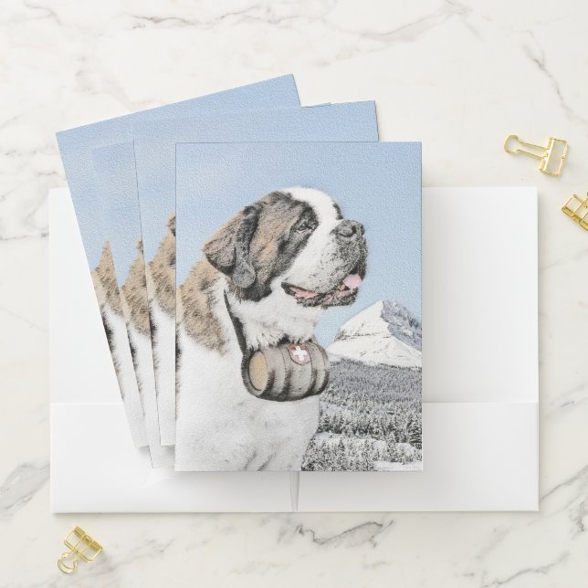 Saint Bernard Painting - Cute Original Dog Art Pocket Folder (In Situ)