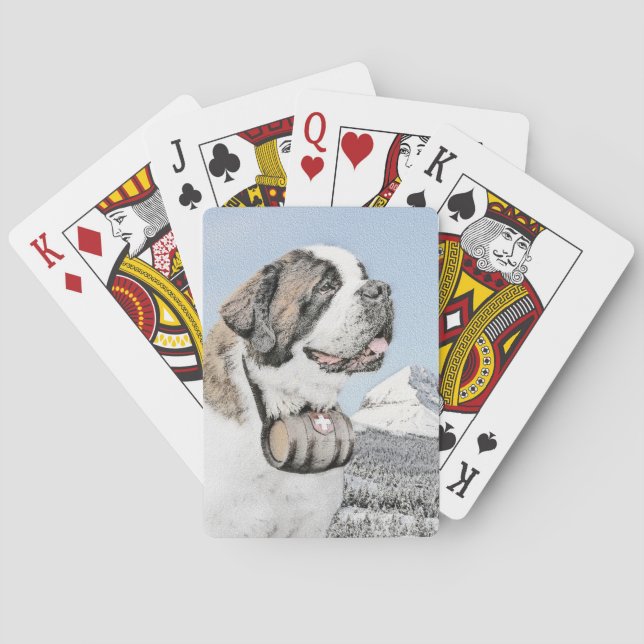 Saint Bernard Painting - Cute Original Dog Art Poker Cards (Back)