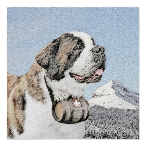 Saint Bernard Painting _ Cute Original Dog Art Poster