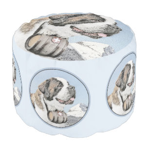 Saint Bernard Painting - Cute Original Dog Art Pouf