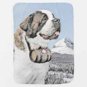Saint Bernard Painting - Cute Original Dog Art Receiving Blanket