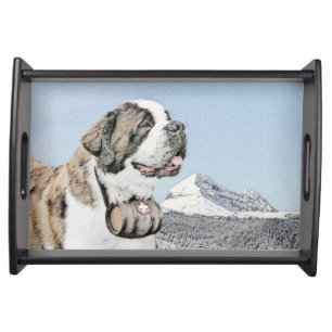 Saint Bernard Painting - Cute Original Dog Art Serving Tray