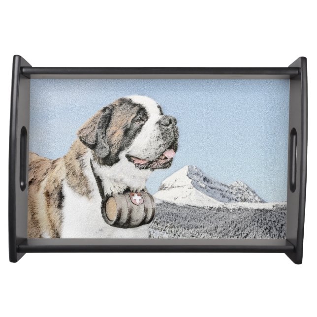 Saint Bernard Painting - Cute Original Dog Art Serving Tray (Front)