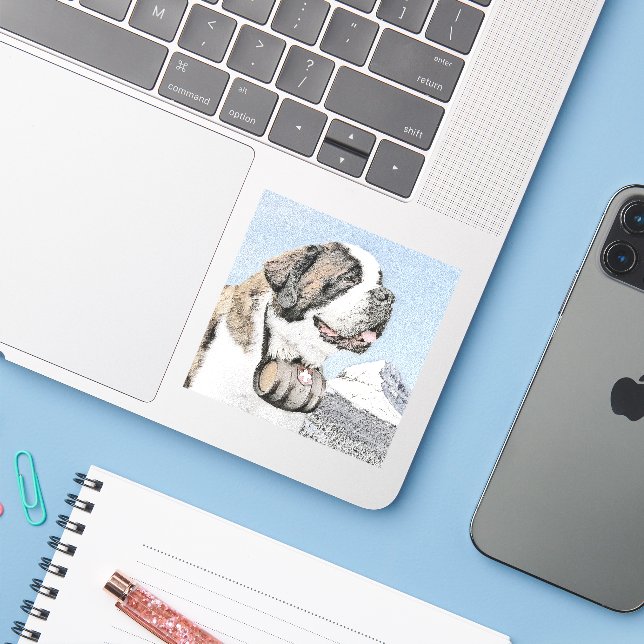 Saint Bernard Painting - Cute Original Dog Art Sticker (Laptop w/ iPhone)
