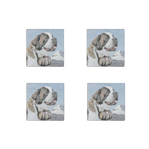 Saint Bernard Painting - Cute Original Dog Art Stone Magnet