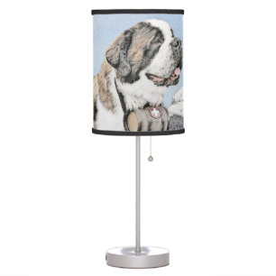 Saint Bernard Painting - Cute Original Dog Art Table Lamp