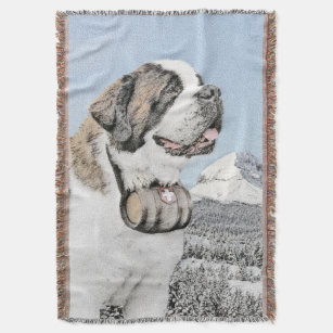 Saint Bernard Painting - Cute Original Dog Art Throw Blanket