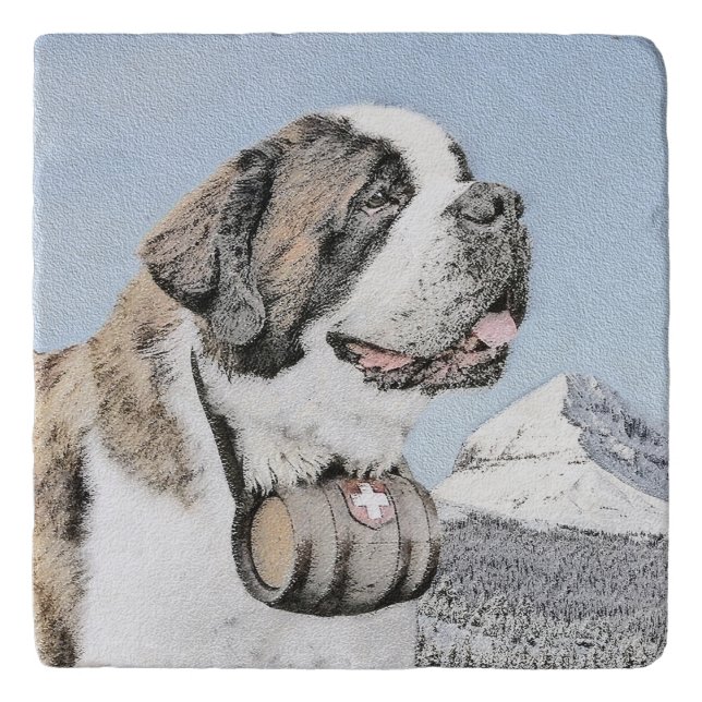 Saint Bernard Painting - Cute Original Dog Art Trivet (Front)