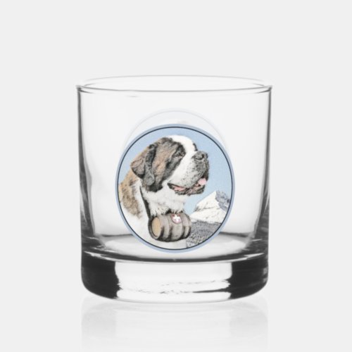 Saint Bernard Painting _ Cute Original Dog Art Whiskey Glass