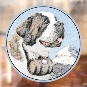 Saint Bernard Painting - Cute Original Dog Art Window Cling