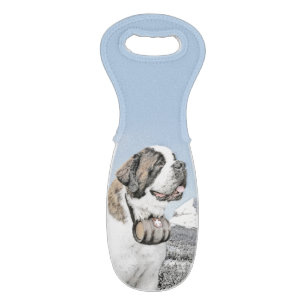 Saint Bernard Painting - Cute Original Dog Art Wine Bag