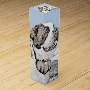 Saint Bernard Painting - Cute Original Dog Art Wine Box