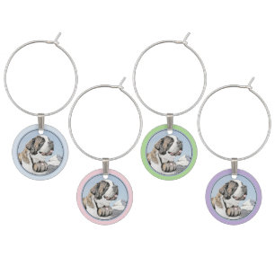 Saint Bernard Painting - Cute Original Dog Art Wine Charm
