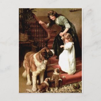 Saint Bernard Puppies Dog Mother Girl Elsley Postcard by EDDESIGNS at Zazzle
