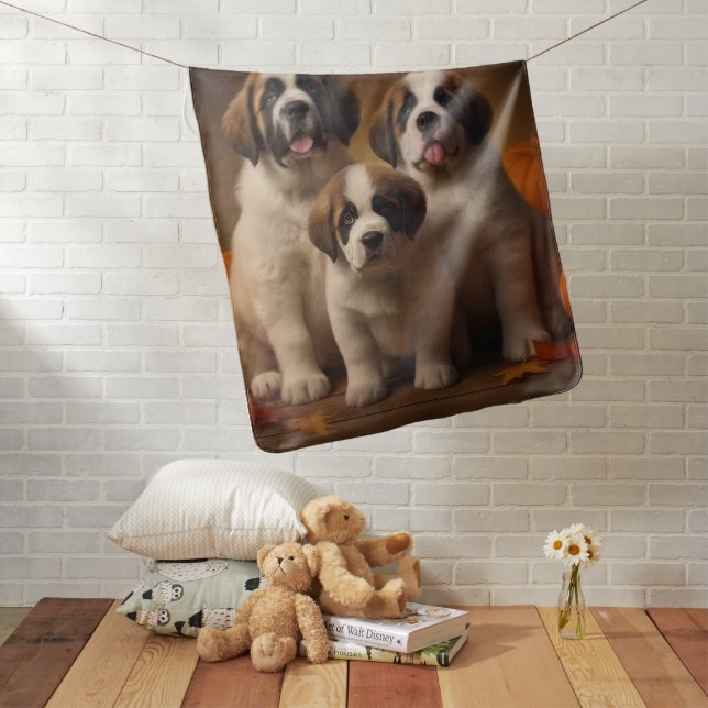 Saint Bernard Puppy Autumn Delight Pumpkin Baby Blanket (In Situ)