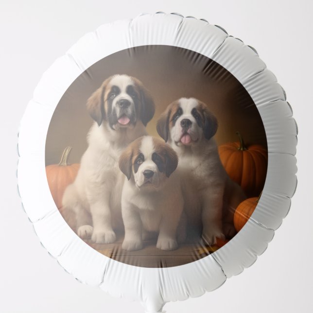 Saint Bernard Puppy Autumn Delight Pumpkin Balloon (Front)