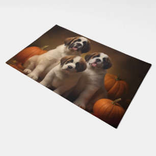 Saint Bernard Puppy Autumn Delight Pumpkin Doormat