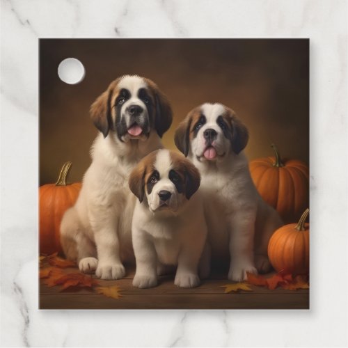 Saint Bernard Puppy Autumn Delight Pumpkin Favor Tags