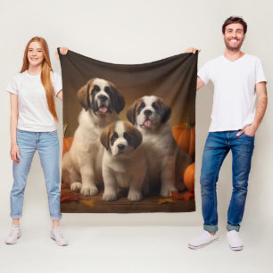 Saint Bernard Puppy Autumn Delight Pumpkin Fleece Blanket