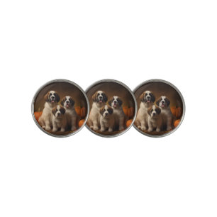Saint Bernard Puppy Autumn Delight Pumpkin Golf Ball Marker