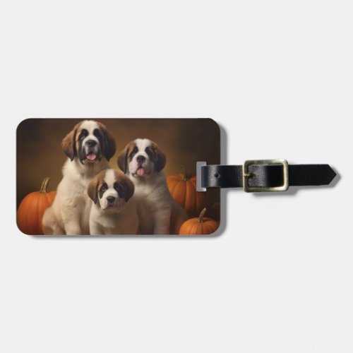 Saint Bernard Puppy Autumn Delight Pumpkin Luggage Tag