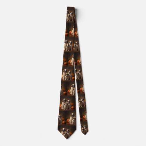 Saint Bernard Puppy Autumn Delight Pumpkin Neck Tie