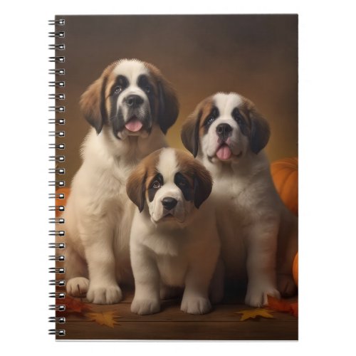 Saint Bernard Puppy Autumn Delight Pumpkin Notebook