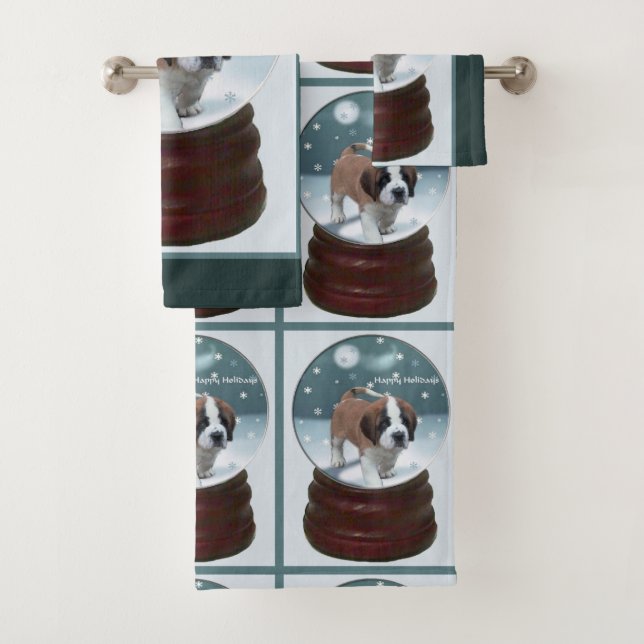 Saint Bernard Puppy Christmas Bath Towel Set (Insitu)