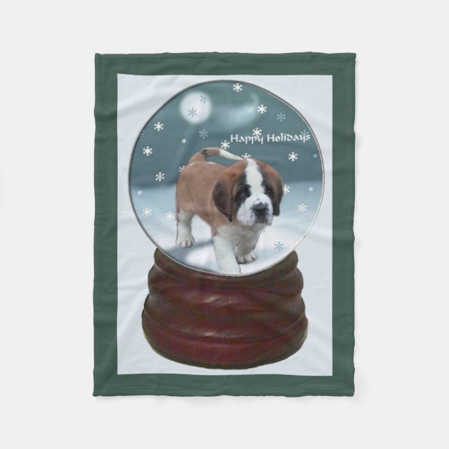 Saint Bernard Puppy Christmas  Fleece Blanket (Front)
