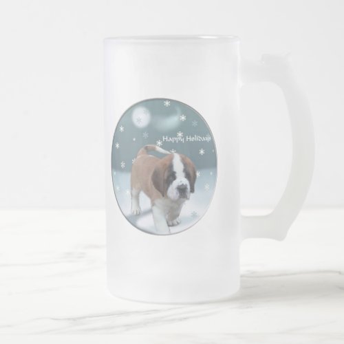 Saint Bernard Puppy Christmas Gifts Frosted Glass Beer Mug