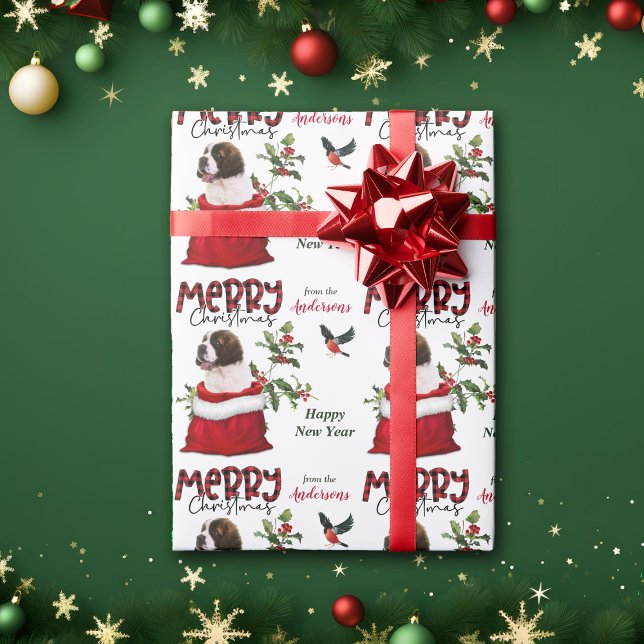 Saint Bernard Puppy Dog Christmas Gift Wrapping Paper (Creator Uploaded)