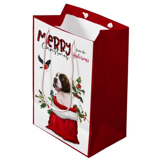 Saint Bernard Puppy Dog Christmas Medium Gift Bag (Front Angled)