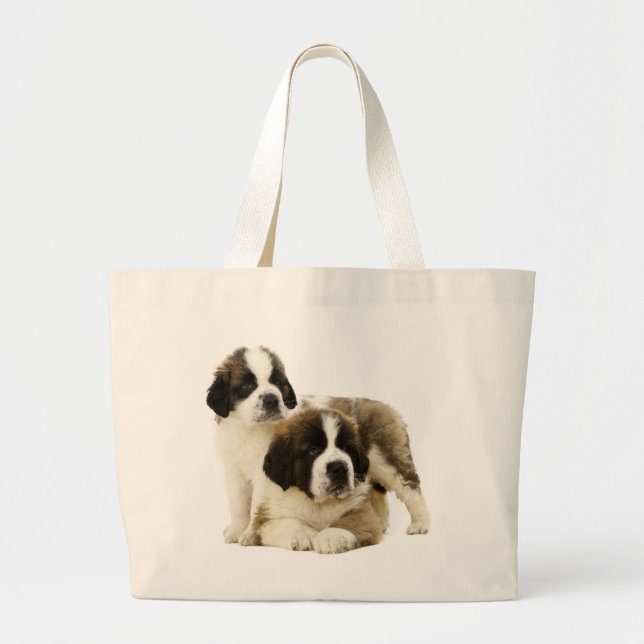 Saint Bernard Puppy Dog -  Love St. Bernard Large Tote Bag (Front)