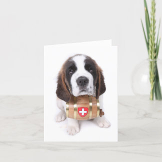 Saint Bernard puppy with a rescue barrel note card