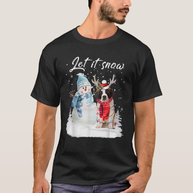 Saint Bernard Santa Dog Christmas Snowman Xmas Paj T-Shirt (Front)