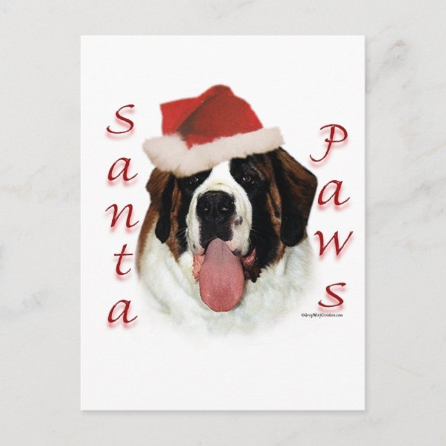 Saint Bernard Santa Paws Holiday Postcard (Front)