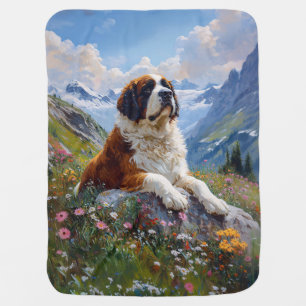 Saint Bernard Scenic Wildflower Field Baby Blanket