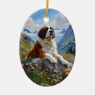 Saint Bernard Scenic Wildflower Field Ceramic Ornament