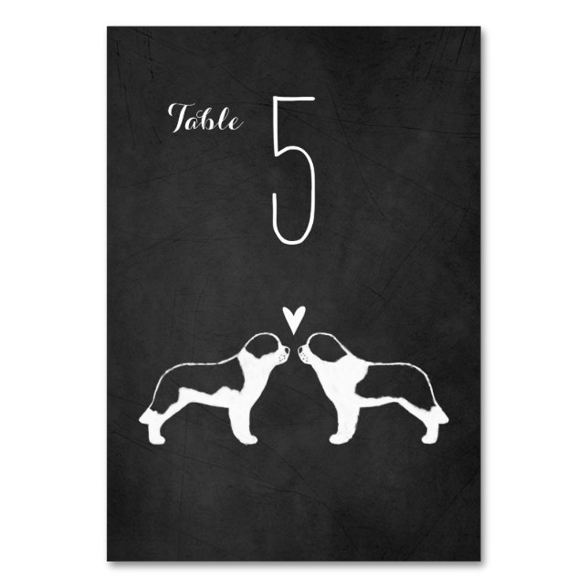 Saint Bernard Silhouettes Wedding Table Number (Front)