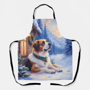 Saint Bernard Snowy Mountain Lodge Christmas Dog Apron
