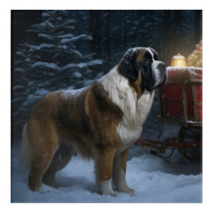 Saint Bernard Snowy Sleigh Christmas Decor