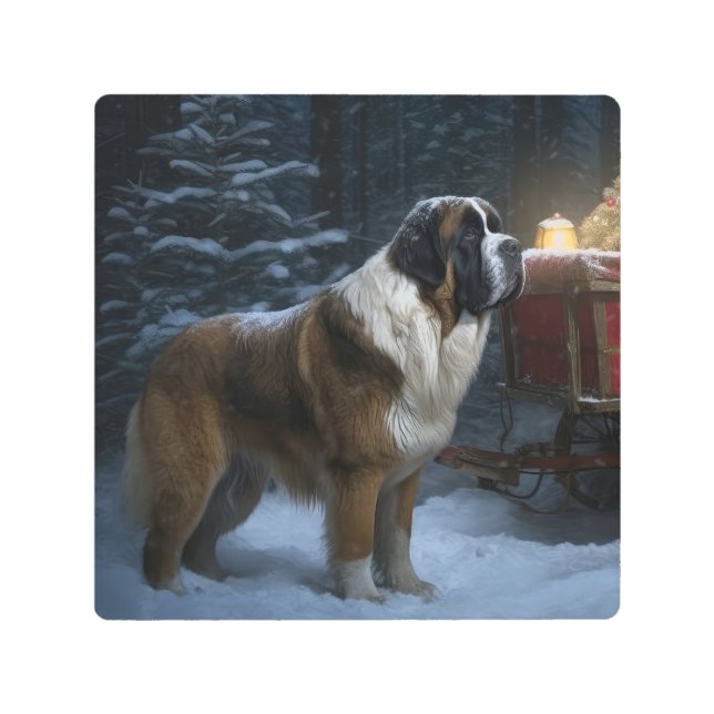 Saint Bernard Snowy Sleigh Christmas Decor (Front)