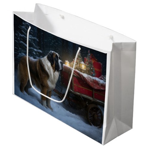 Saint Bernard Snowy Sleigh Christmas Decor Large Gift Bag