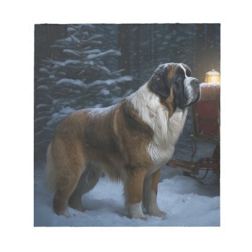 Saint Bernard Snowy Sleigh Christmas Decor Notepad