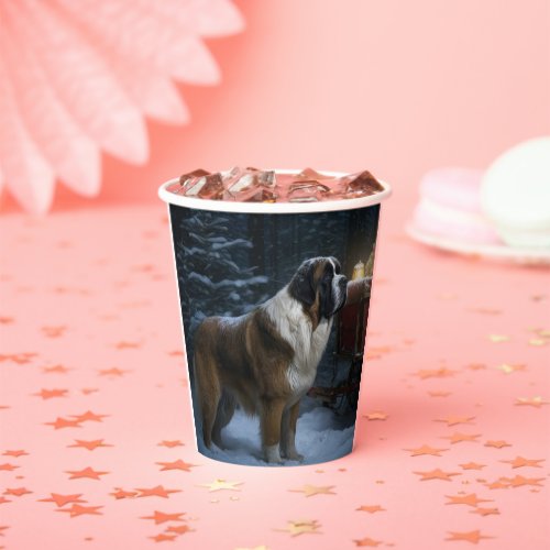 Saint Bernard Snowy Sleigh Christmas Decor Paper Cups