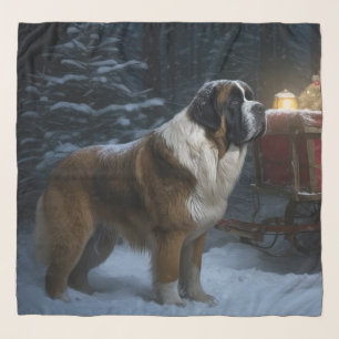 Saint Bernard Snowy Sleigh Christmas Decor Scarf