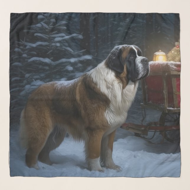 Saint Bernard Snowy Sleigh Christmas Decor Scarf (Front)